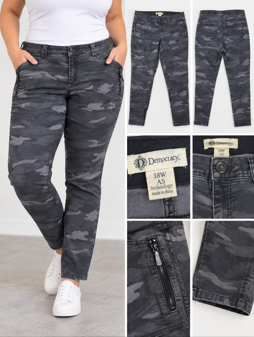 Democracy Women's Black & Gray Camo Jeans